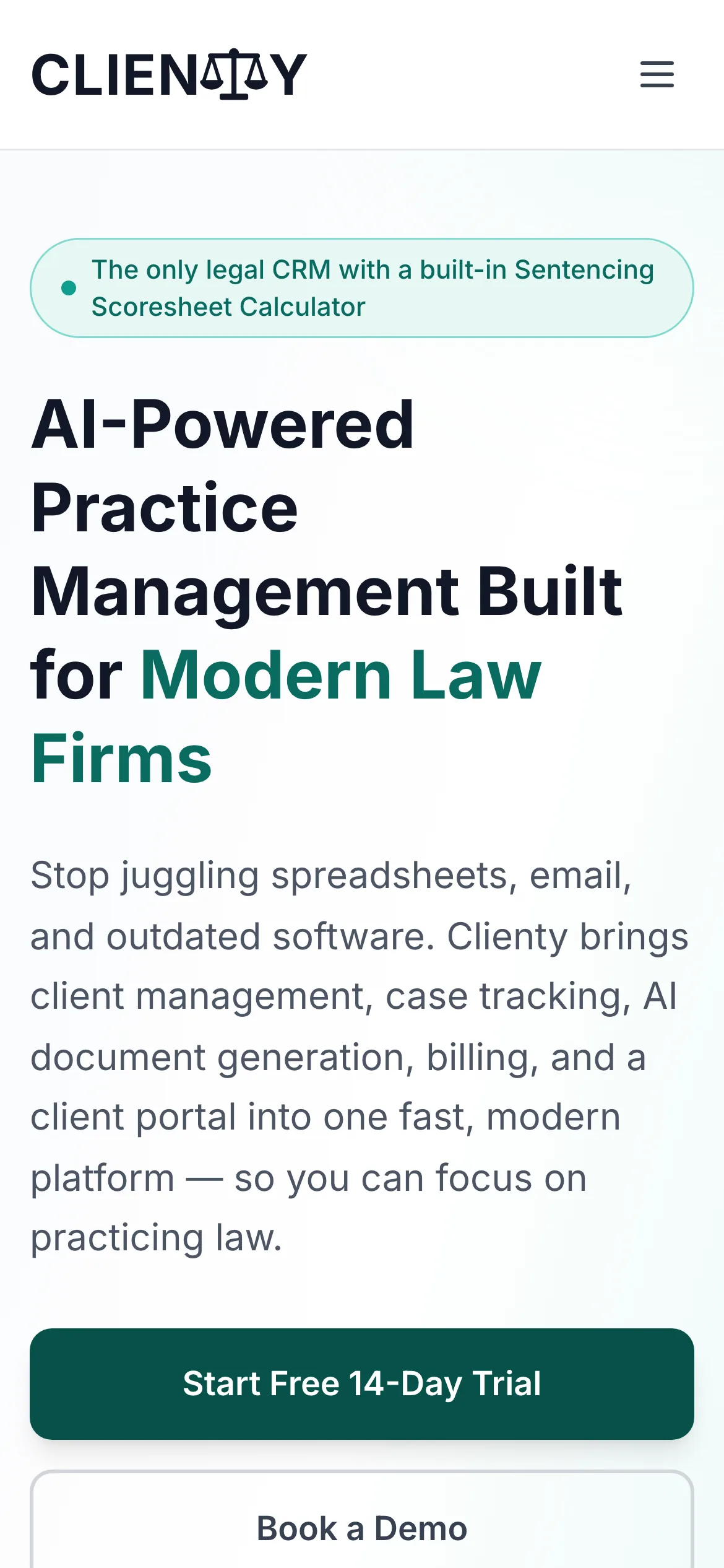 Clienty website — mobile view