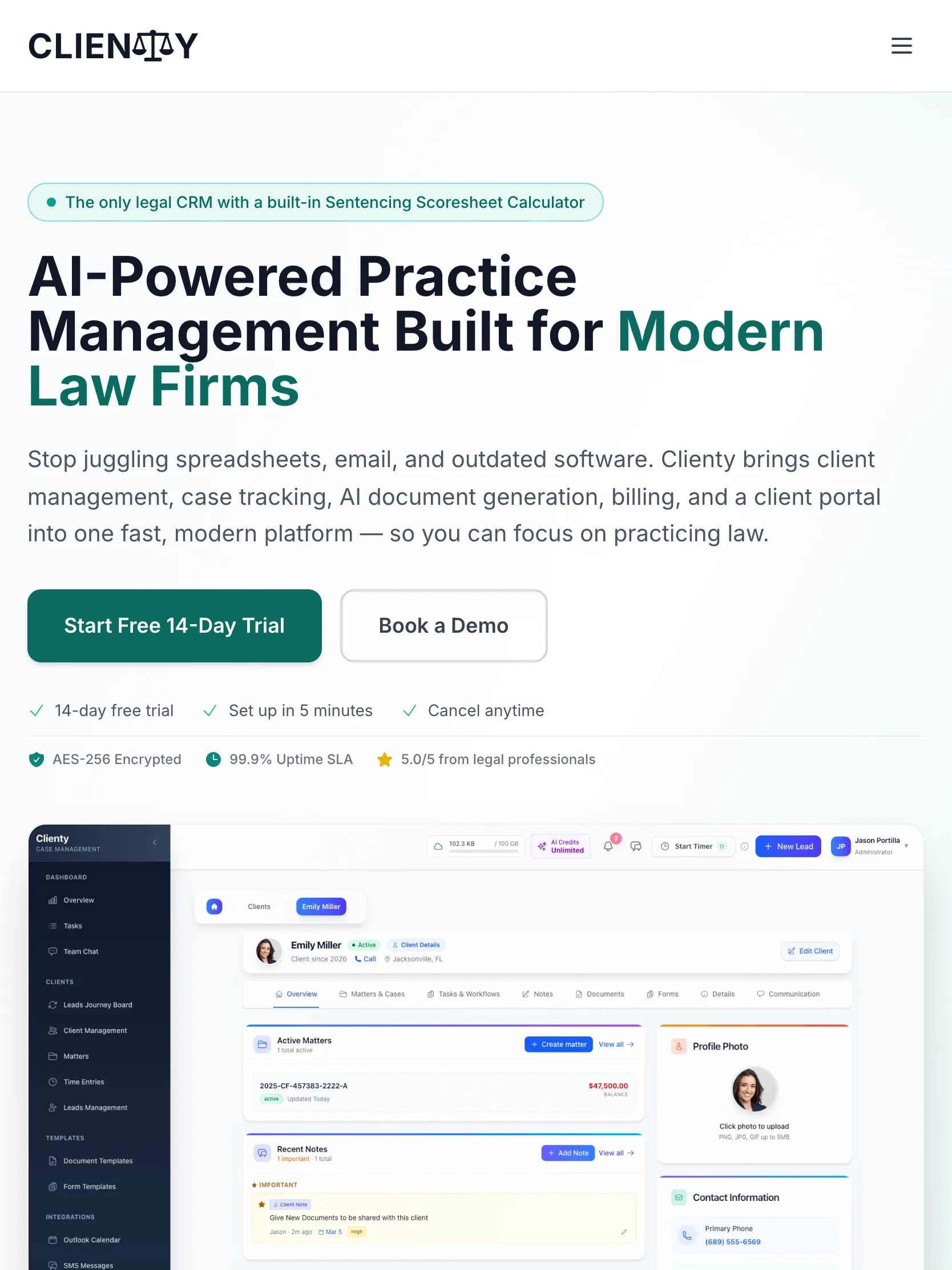 Clienty website — tablet view