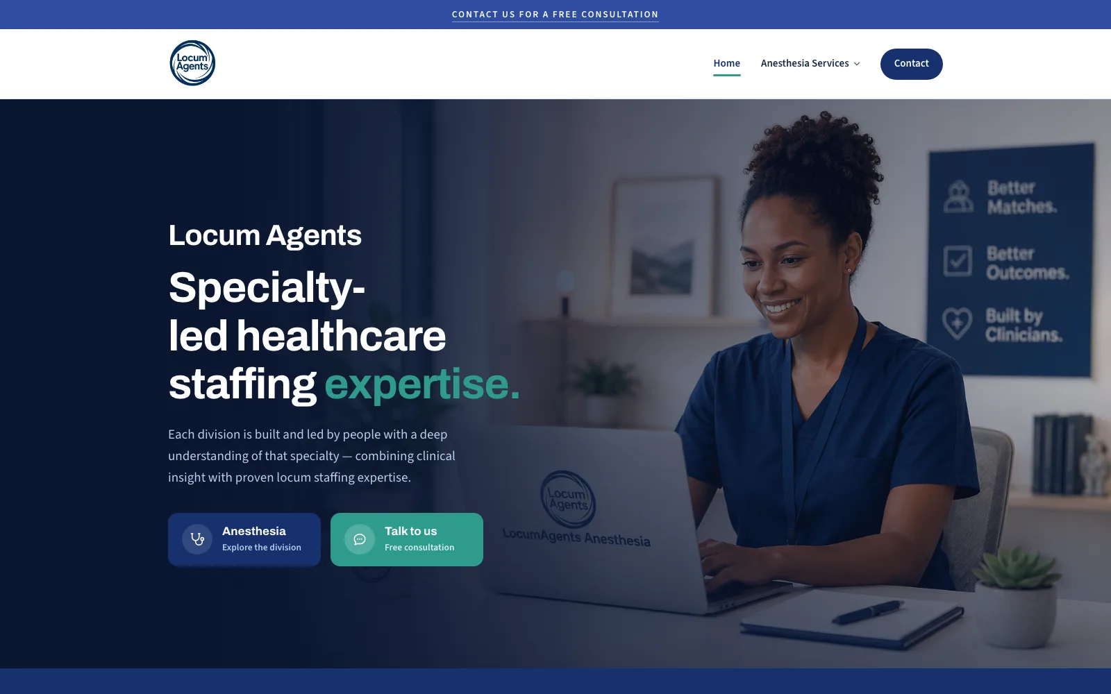Locum Agents website — desktop view