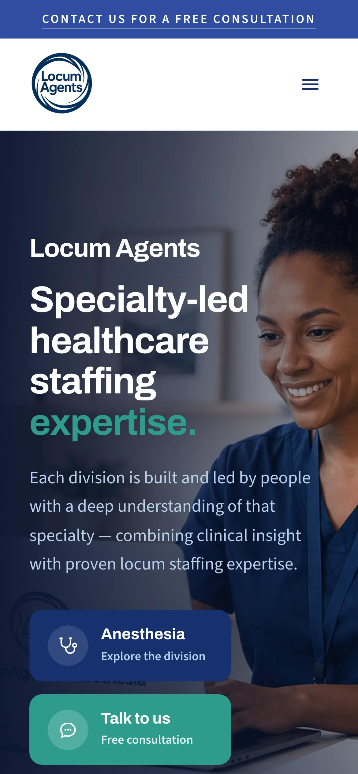 Locum Agents website — mobile view