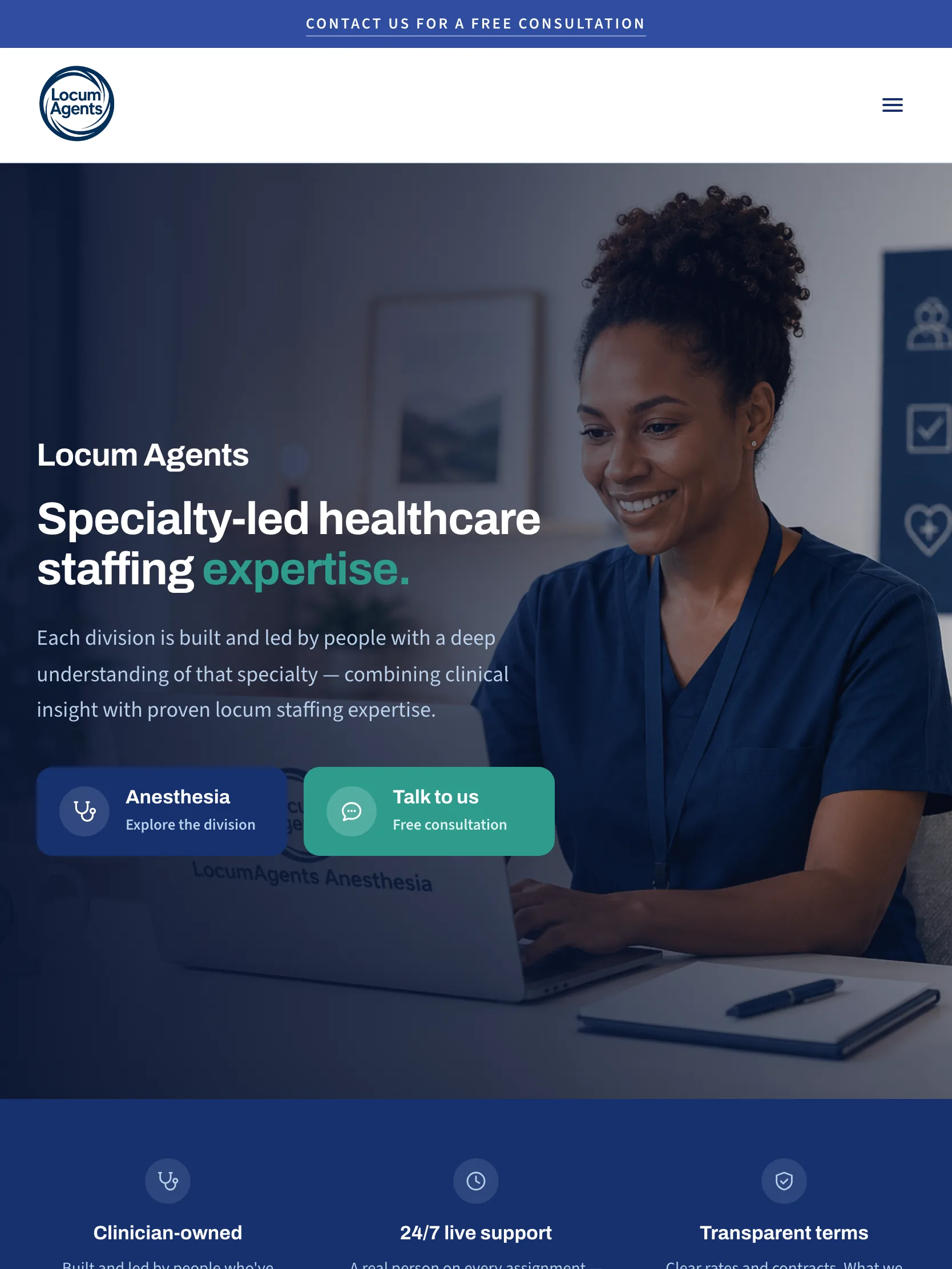 Locum Agents website — tablet view
