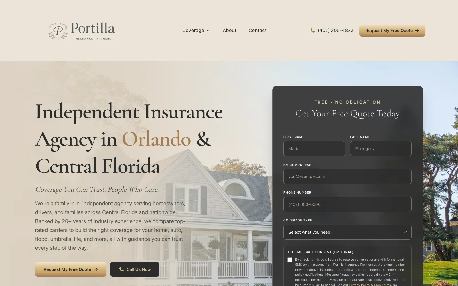 Portilla Insurance Agency website — desktop view